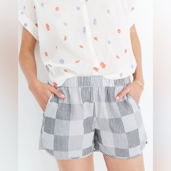 Shorts Pull-On Shorts Women's in Striped Check Cotton Summer Madewell - Picture 1 of 16